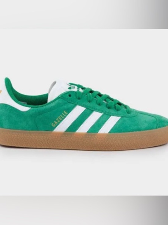 adidas Shoes - adidas Gazelle Green Suede Sneakers with White Stripes and Gum Sole